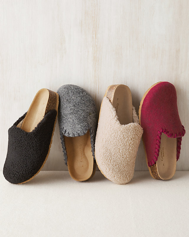 Boiled Wool Slipper Mules - 8 - Gray Heather Whipstitch